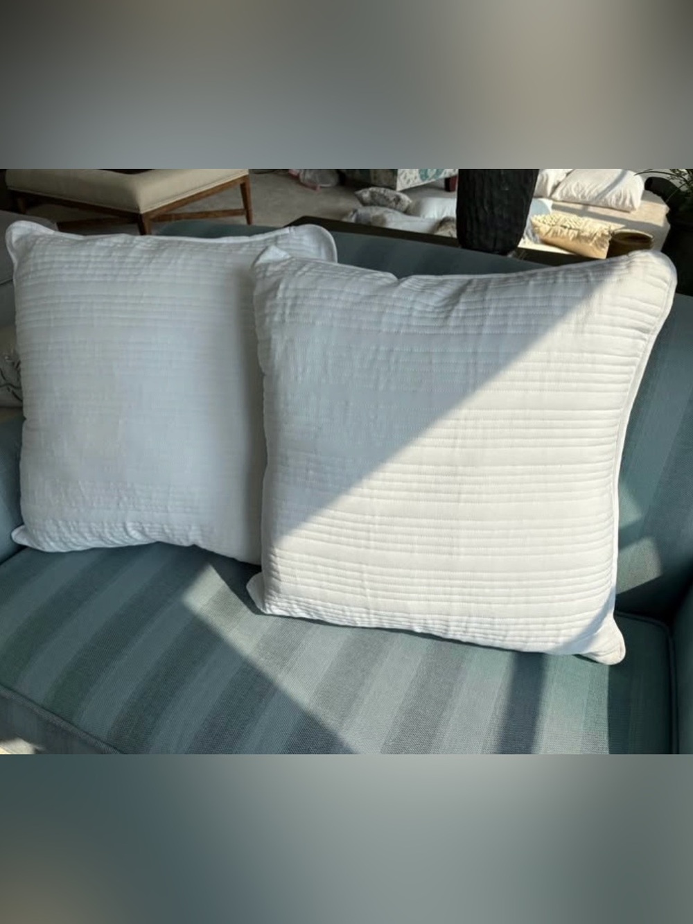 2 LARGE WHITE DECORATIVE THROW PILLOWS